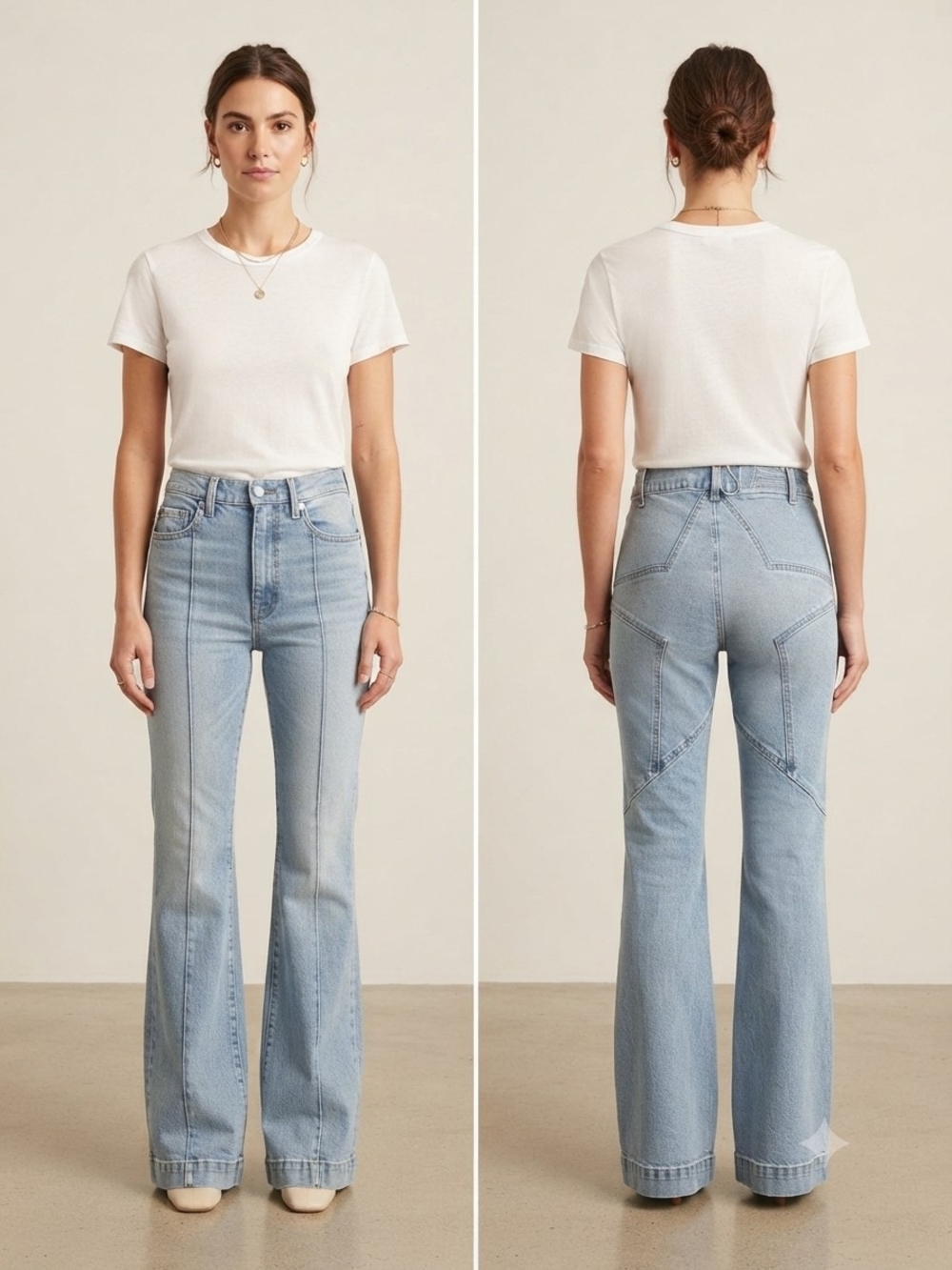 Revice High Rise Flare Jeans Size 27 Light Wash Front Seam Star Back
